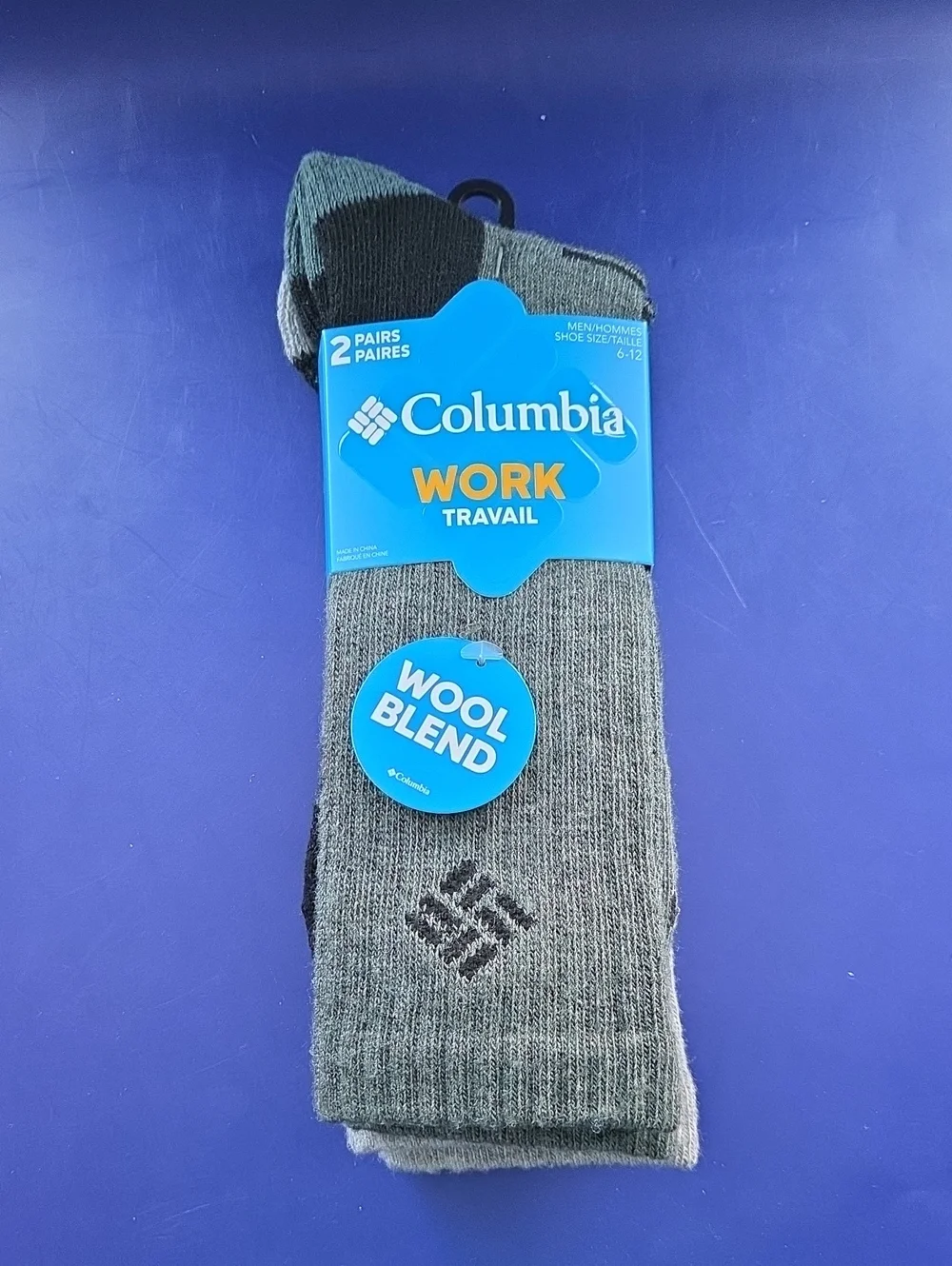 Columbia Gray & Black Wool Blend Work Crew Socks — 2 Pairs